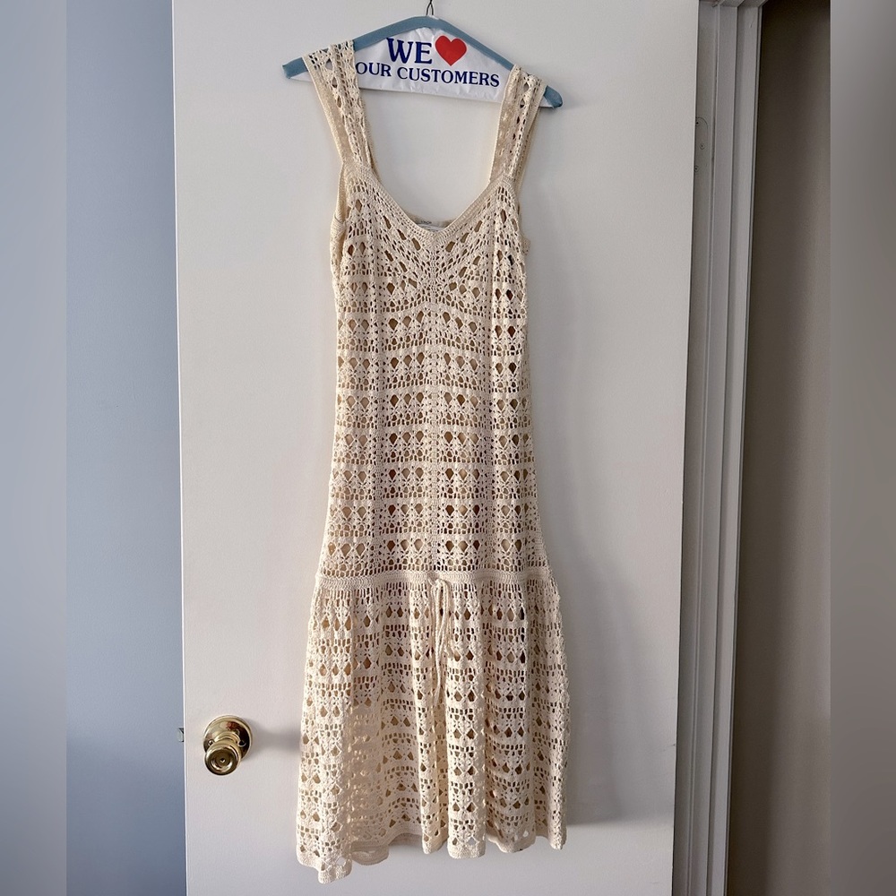 Vince Beige Crochet Dress with Slip| Converts to Midi and above Knee | M
